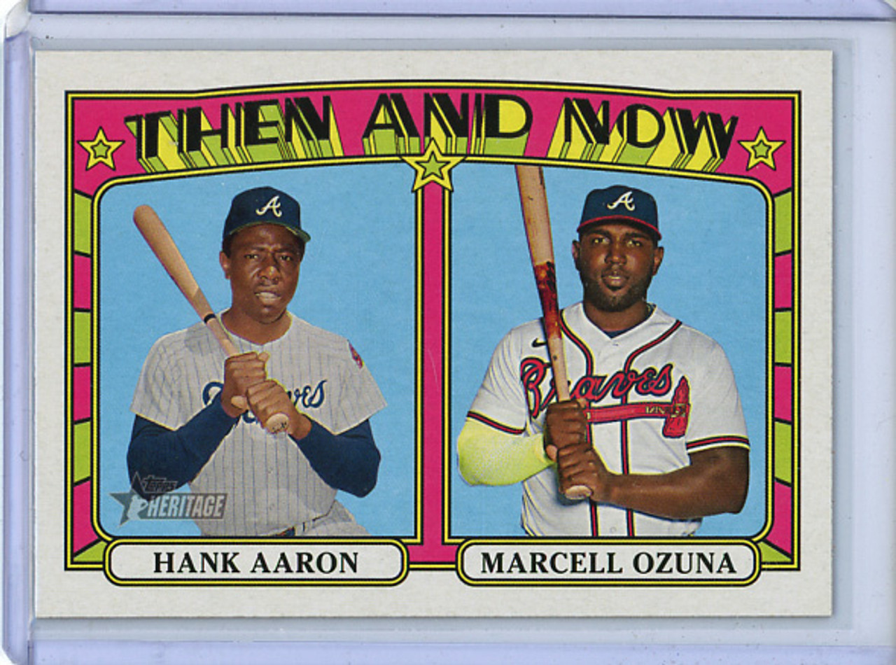Hank Aaron, Marcell Ozuna 2021 Heritage, Then and Now #TN-8 (CQ)