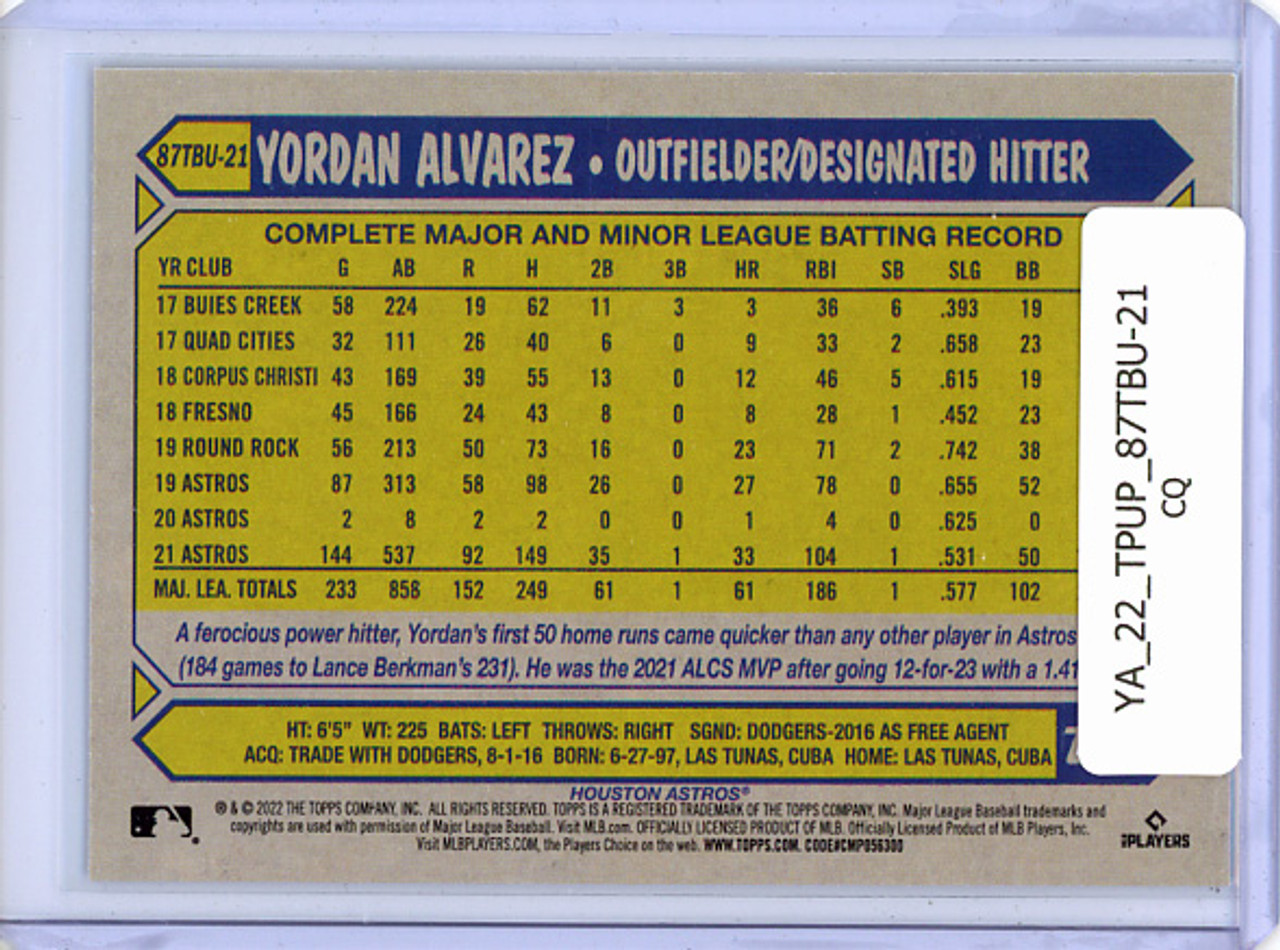 Yordan Alvarez 2022 Topps Update, 1987 Topps #87TBU-21 (CQ)