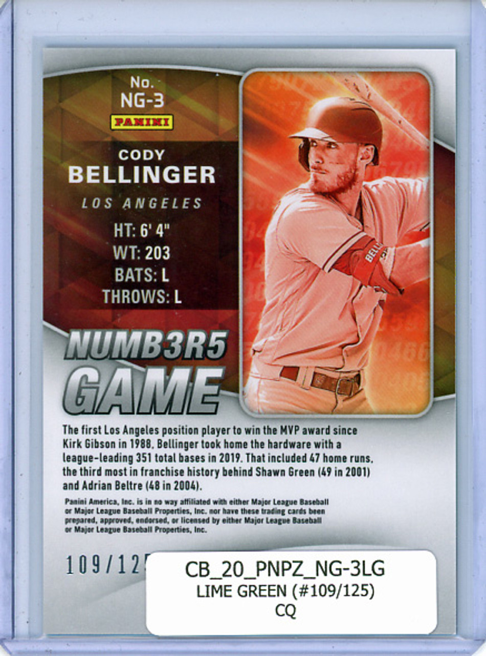 Cody Bellinger 2020 Prizm, Numbers Game #NG-3 Lime Green (#109/125) (CQ)
