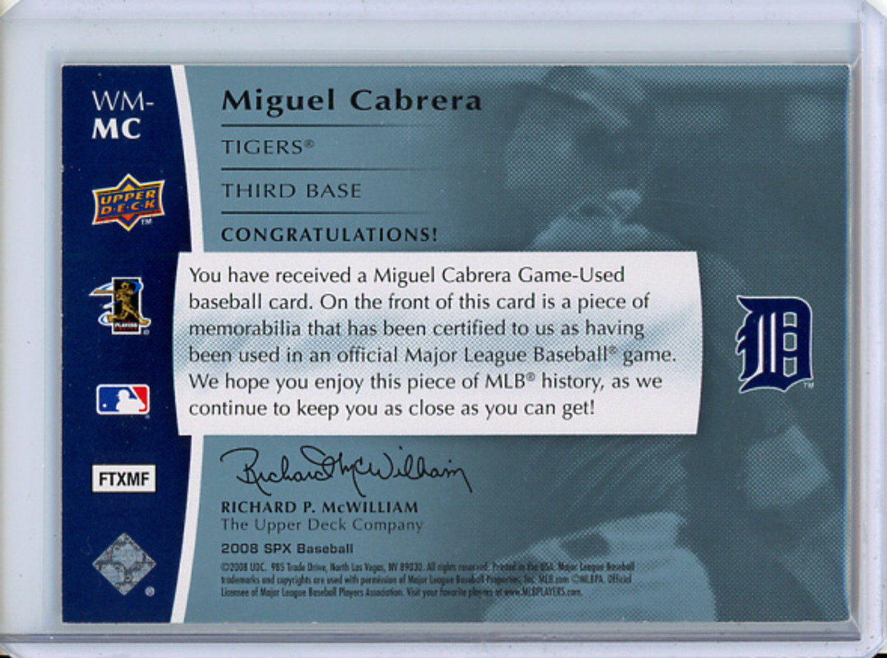 Miguel Cabrera 2008 SPx, Winning Materials #WM-MC Team Initials 99 (#94/99) (CQ)