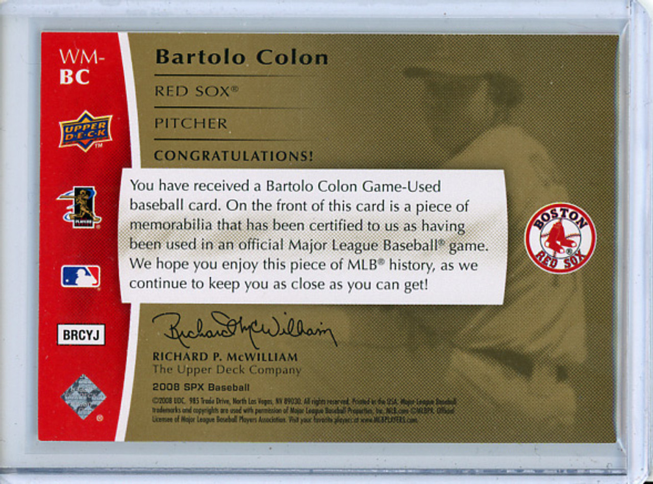 Bartolo Colon 2008 SPx, Winning Materials #WM-BC Dual Limited Patch Team Initials (#23/25) (CQ)
