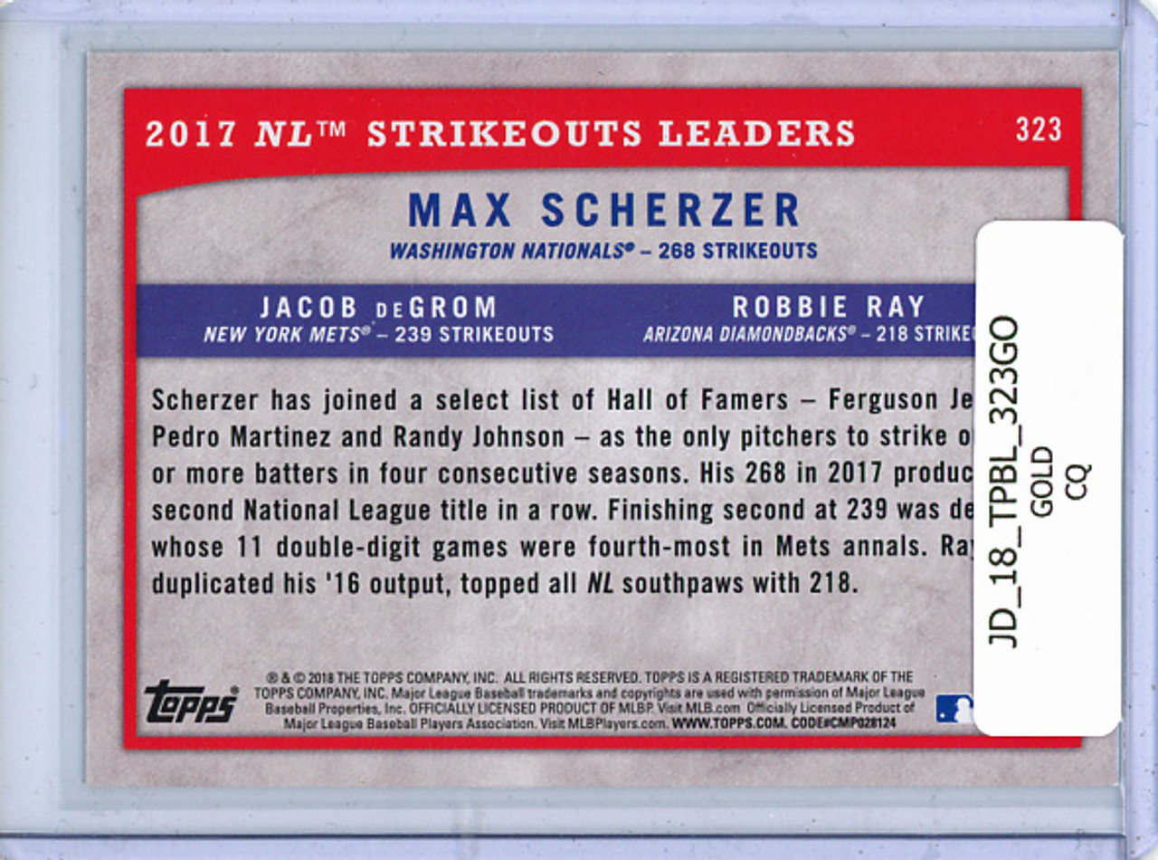 Max Scherzer, Jacob DeGrom, Robbie Ray 2018 Big League #323 NL Strikeouts Leaders Gold (CQ)