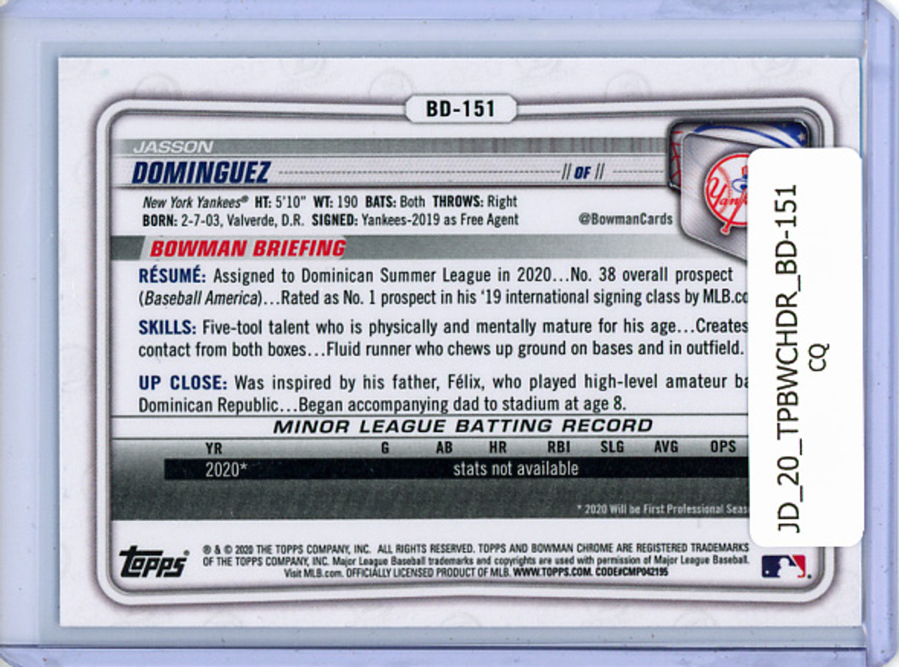 Jasson Dominguez 2020 Bowman Chrome Draft #BD-151 (CQ)