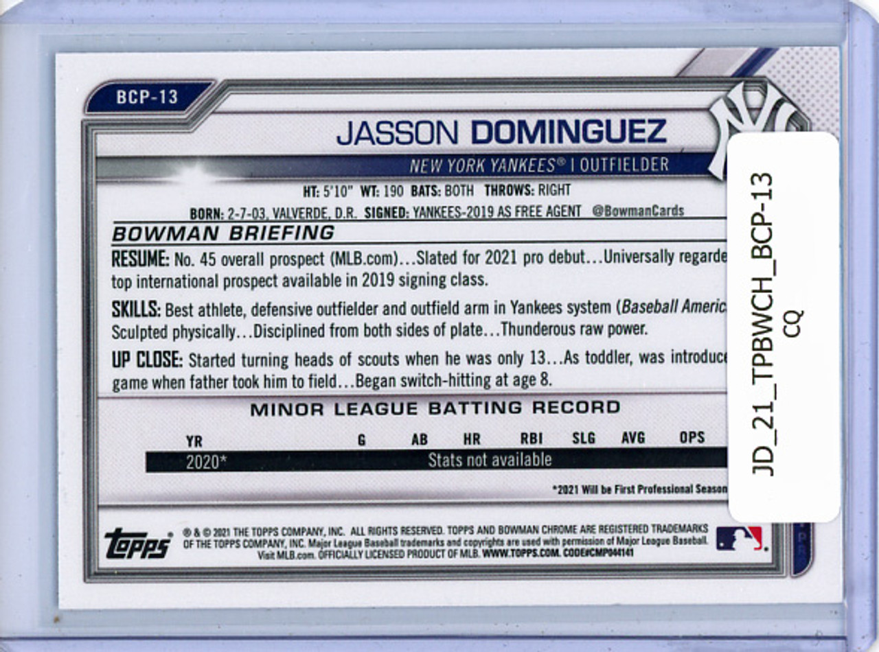Jasson Dominguez 2021 Bowman Chrome Prospects #BCP-13 (CQ)