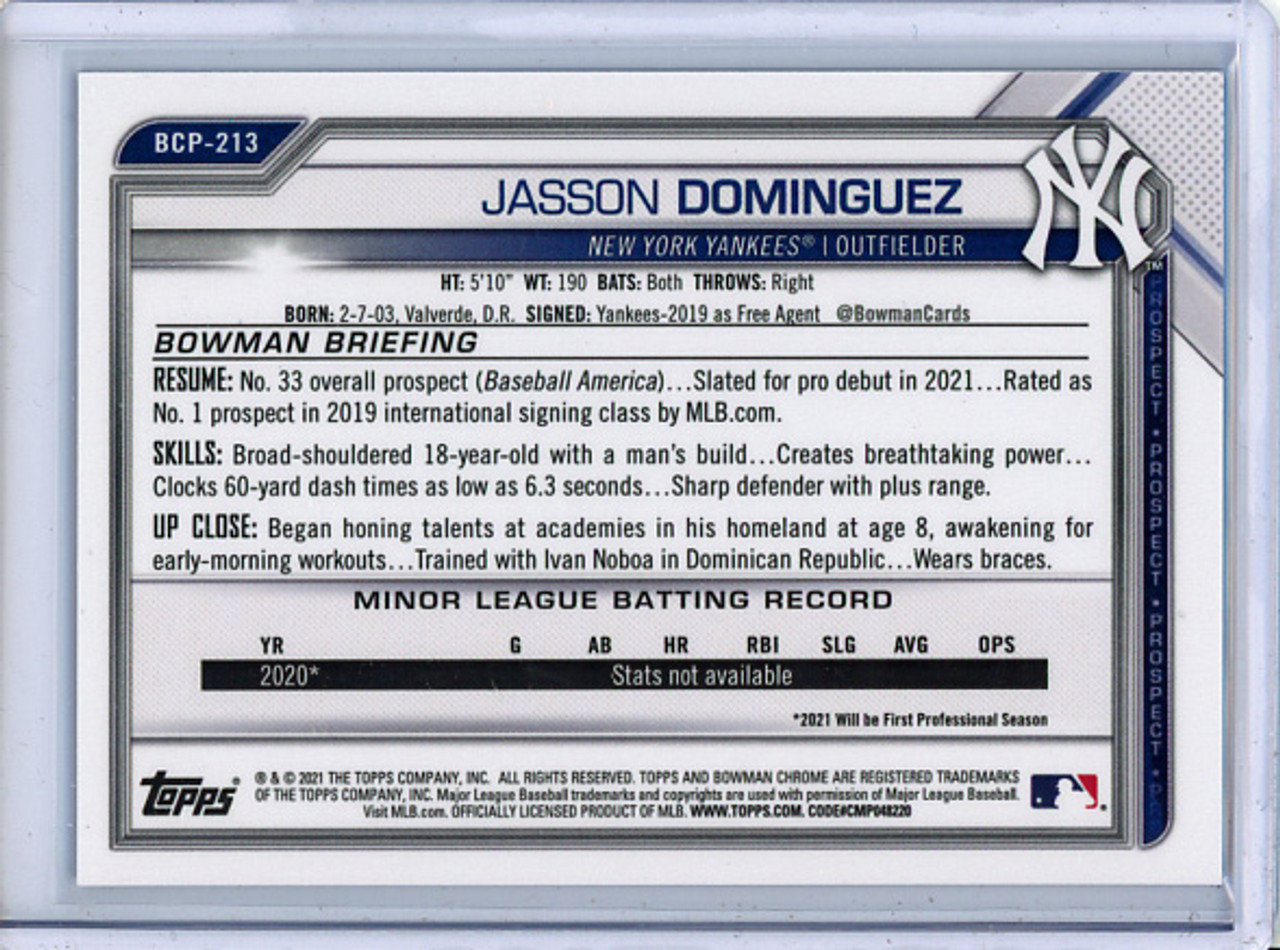 Jasson Dominguez 2021 Bowman Chrome Prospects #BCP-213 Mega Box Purple Refractors (#077/250) (CQ)