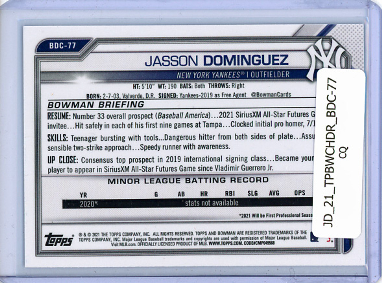 Jasson Dominguez 2021 Bowman Chrome Draft #BDC-77 (CQ)