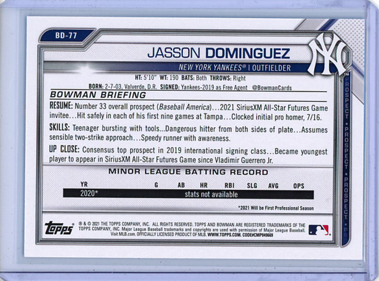 Jasson Dominguez 2021 Bowman Draft #BD-77 Sky Blue (#203/499) (CQ)