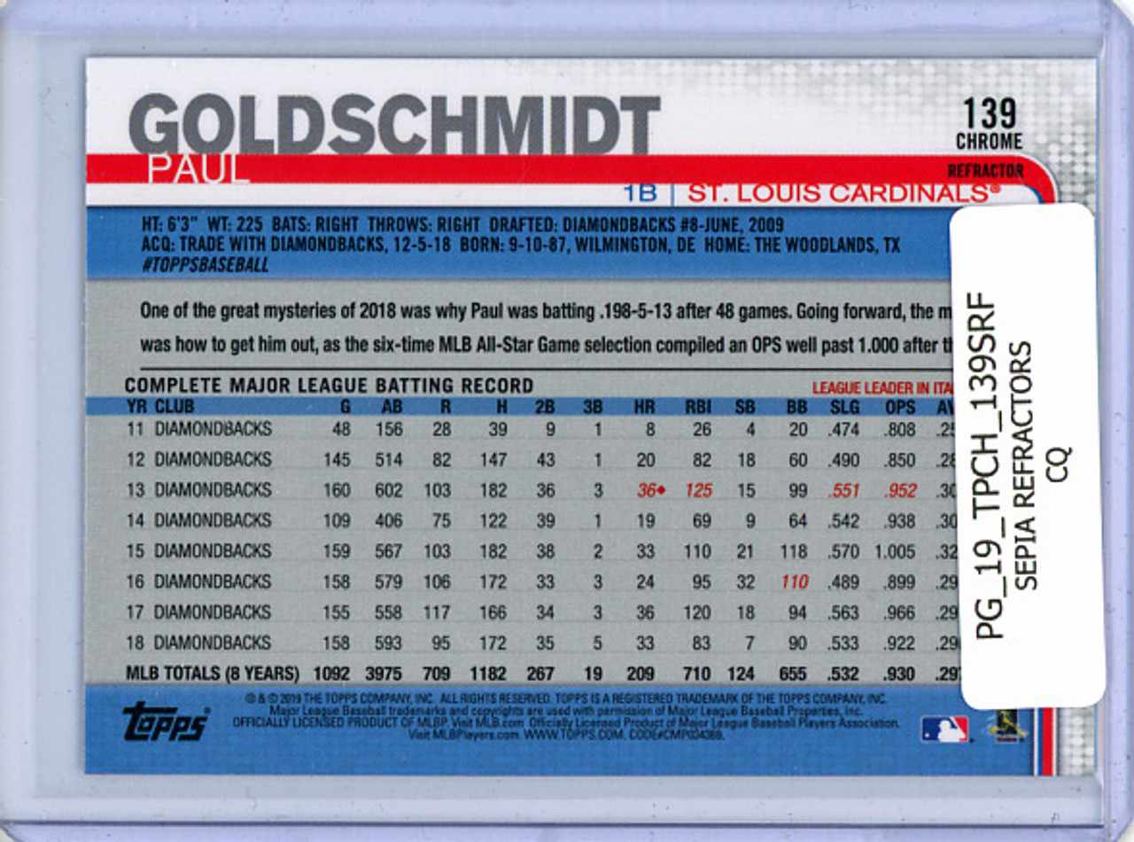 Paul Goldschmidt 2019 Topps Chrome #139 Sepia Refractors (CQ)