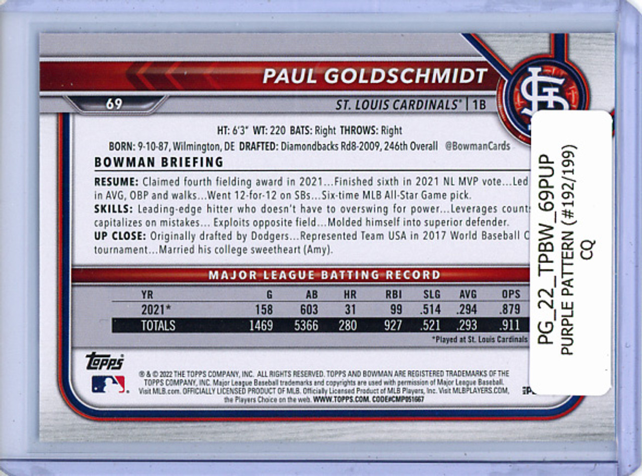 Paul Goldschmidt 2022 Bowman #69 Purple Pattern (#192/199) (CQ)