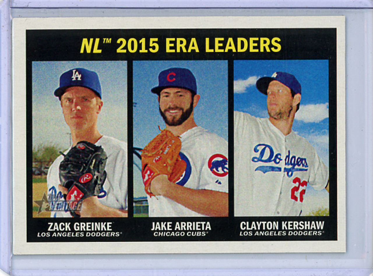 Zack Greinke, Jake Arrieta, Clayton Kershaw 2016 Heritage #234 NL ERA Leaders (CQ)