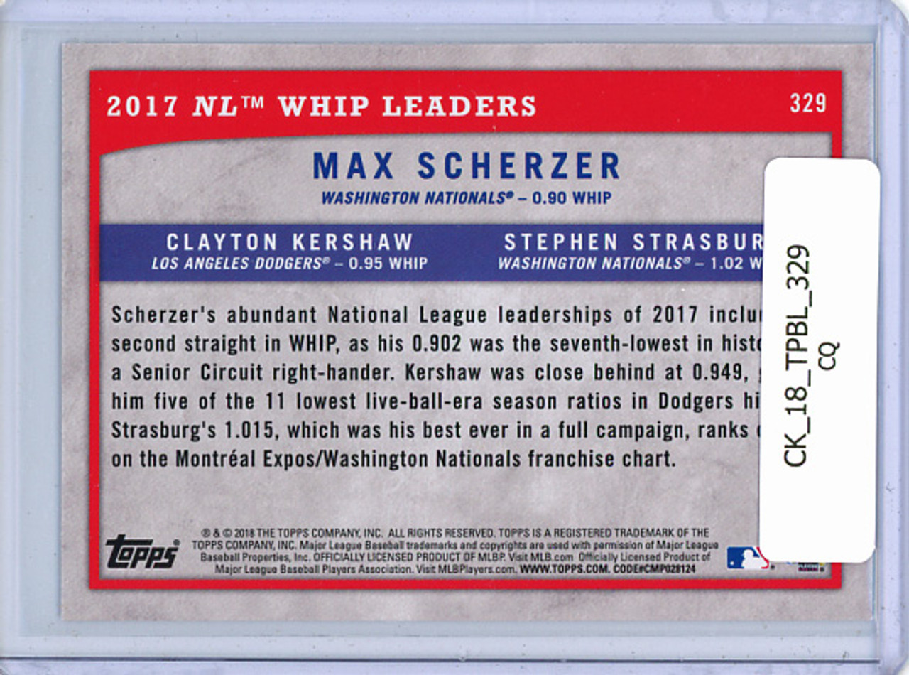 Max Scherzer, Clayton Kershaw, Stephen Strasburg 2018 Big League #329 NL WHIP Leaders (CQ)