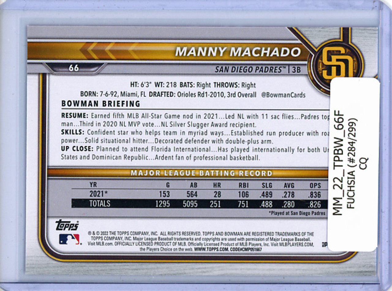 Manny Machado 2022 Bowman #66 Fuchsia (#284/299) (CQ)