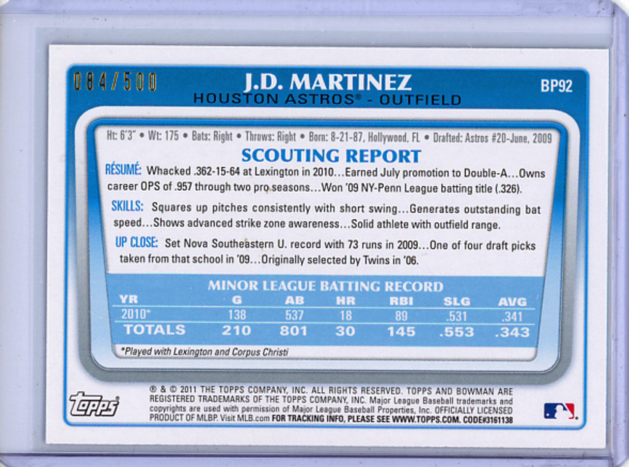 J.D. Martinez 2011 Bowman Prospects #BP92 Blue (#084/500) (CQ)