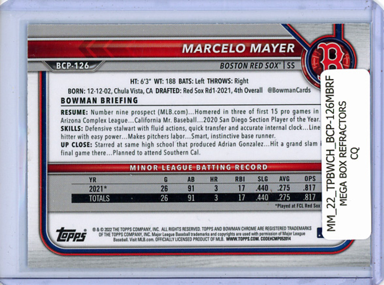 Marcelo Mayer 2022 Bowman Chrome Prospects #BCP-126 Mega Box Refractors (CQ)