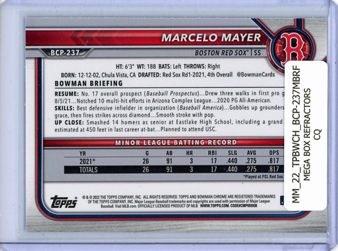 Marcelo Mayer 2022 Bowman Chrome Prospects #BCP-237 Mega Box Refractors (CQ)