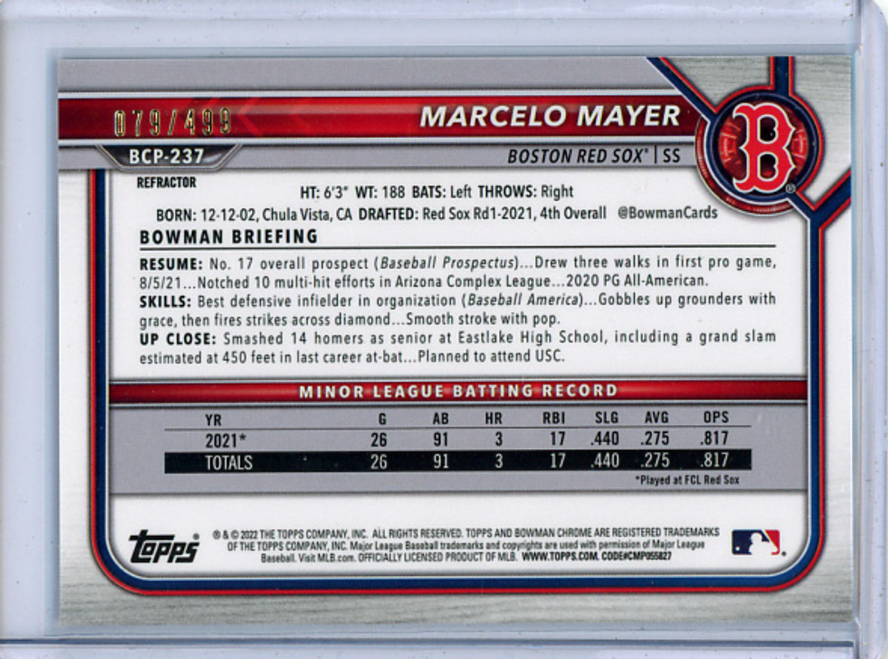 Marcelo Mayer 2022 Bowman Chrome Prospects #BCP-237 Refractors (#079/499) (CQ)