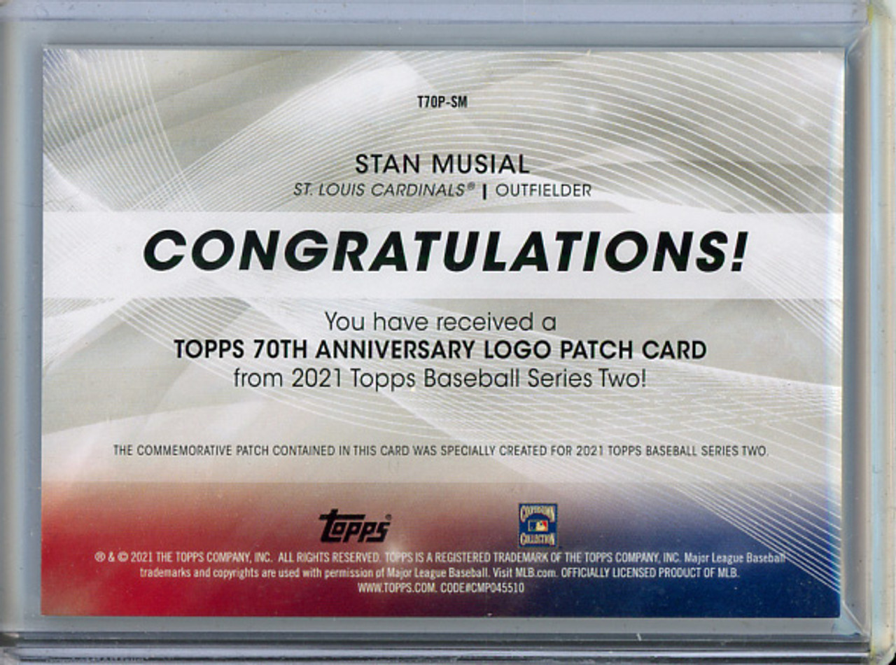 Stan Musial 2021 Topps, 70th Anniversary Commemorative Logo Patches #T70P-SM (1) (CQ)