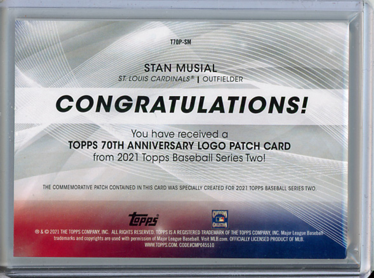 Stan Musial 2021 Topps, 70th Anniversary Commemorative Logo Patches #T70P-SM (2) (CQ)