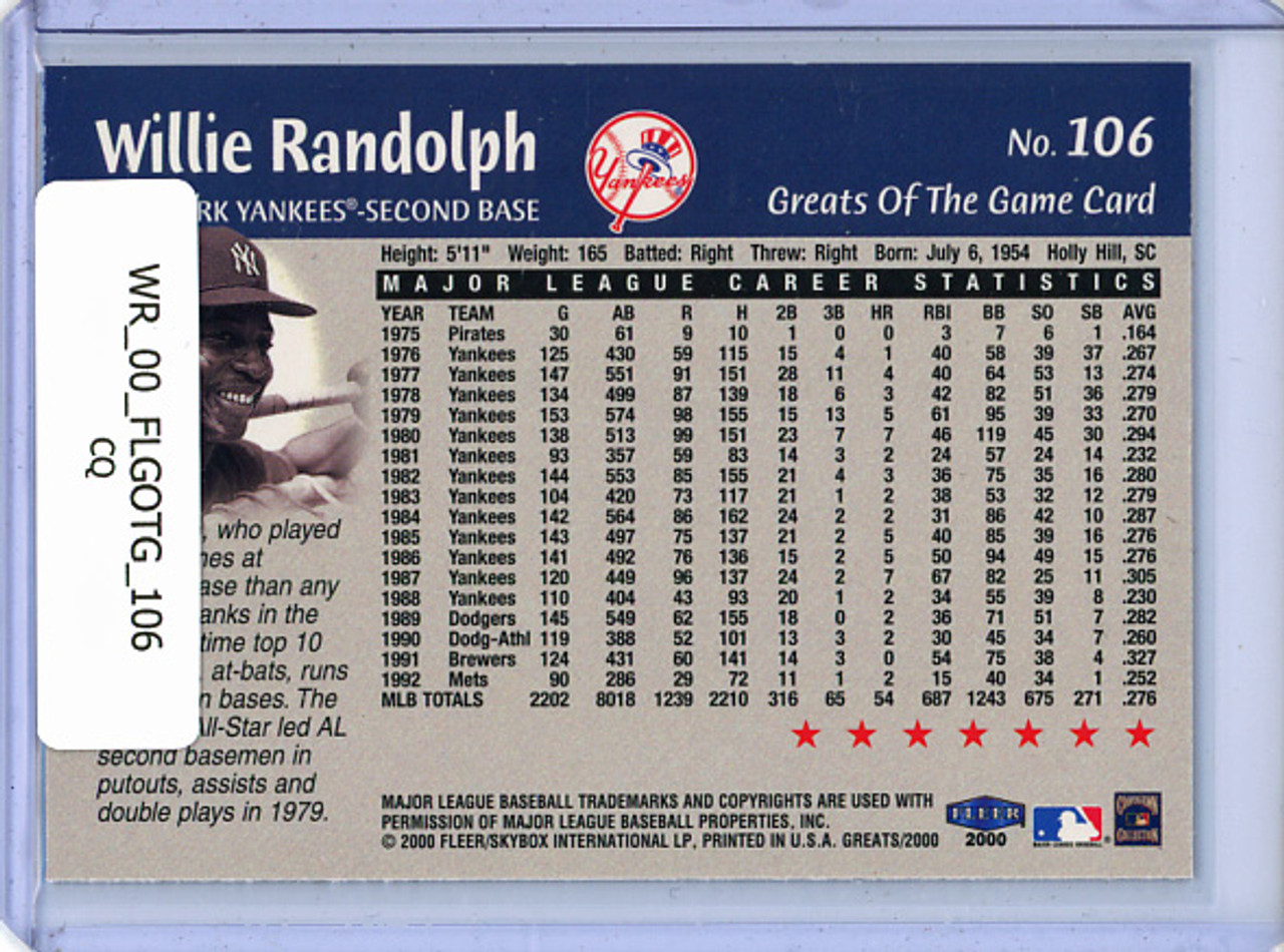 Willie Randolph 2000 Fleer Greats of the Game #106 (CQ)