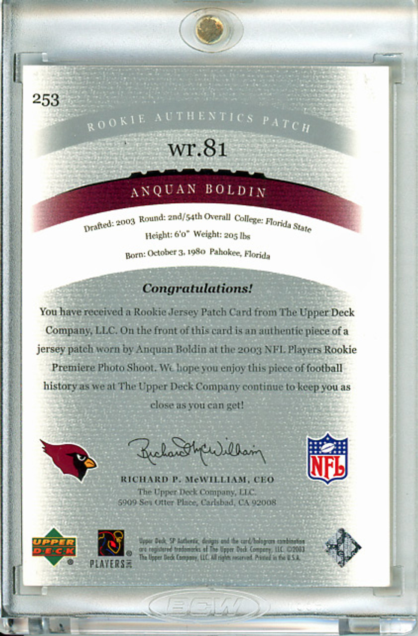 Anquan Boldin 2003 SP Authentic #253 Rookie Authentics Patch (#007/850) (CQ)