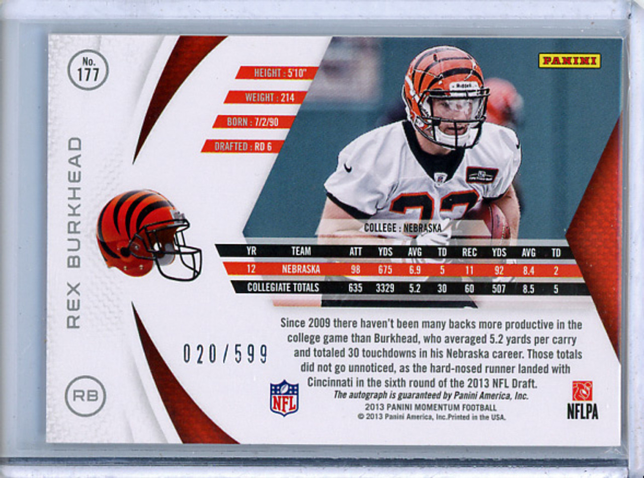 Rex Burkhead 2013 Momentum #177 Rookie Signatures (#020/599) (CQ)