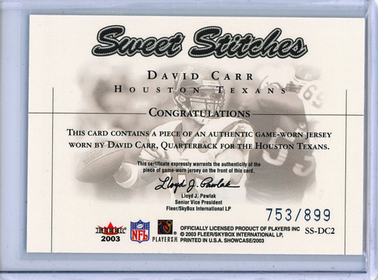 David Carr 2003 Showcase, Sweet Stitches Jerseys #SS-DC2 (#753/899) (CQ)