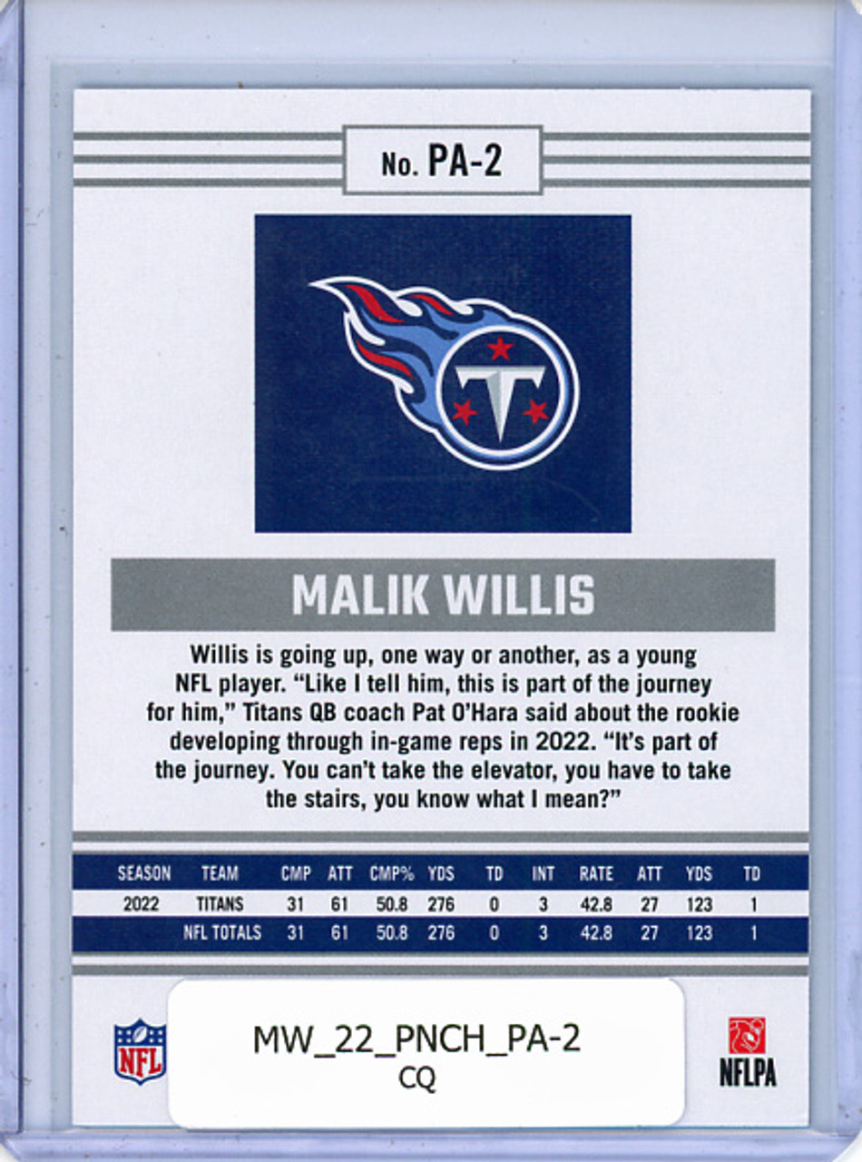 Malik Willis 2022 Chronicles, Panini #PA-2 (CQ)