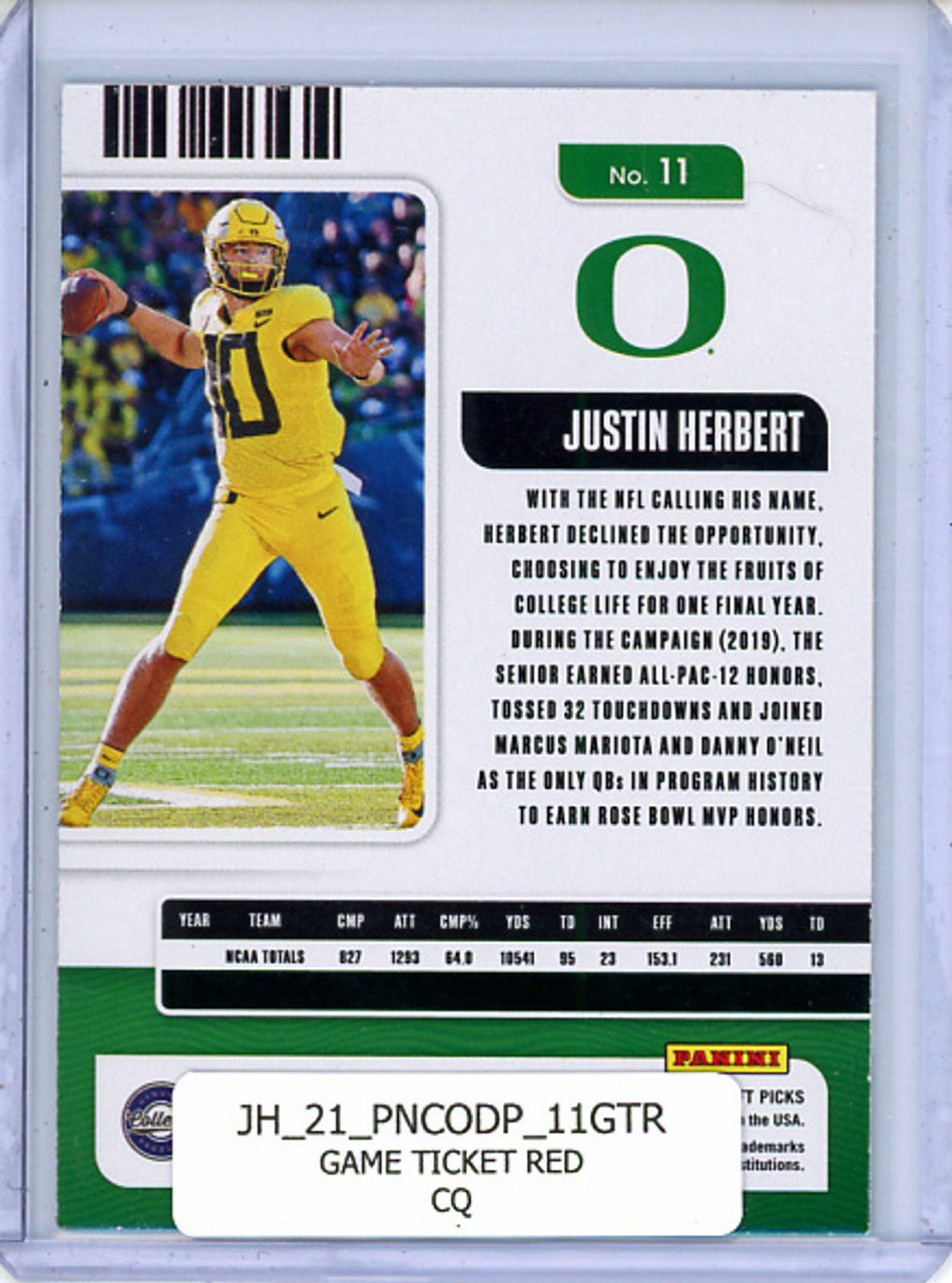 Justin Herbert 2021 Contenders Draft Picks #11 Game Ticket Red (CQ)