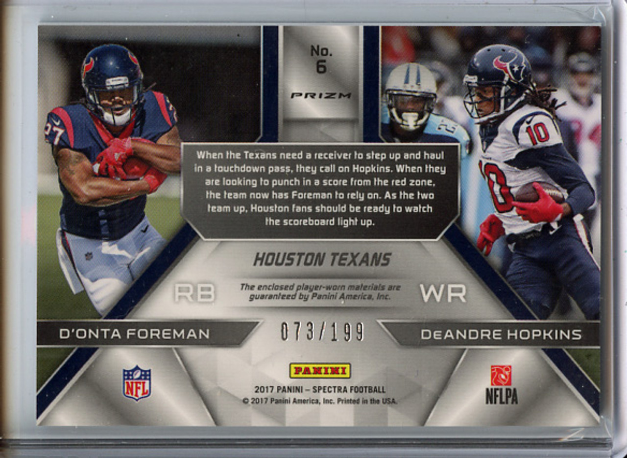 DeAndre Hopkins, D'Onta Foreman 2017 Spectra, Synced Swatches #6 (#073/199)