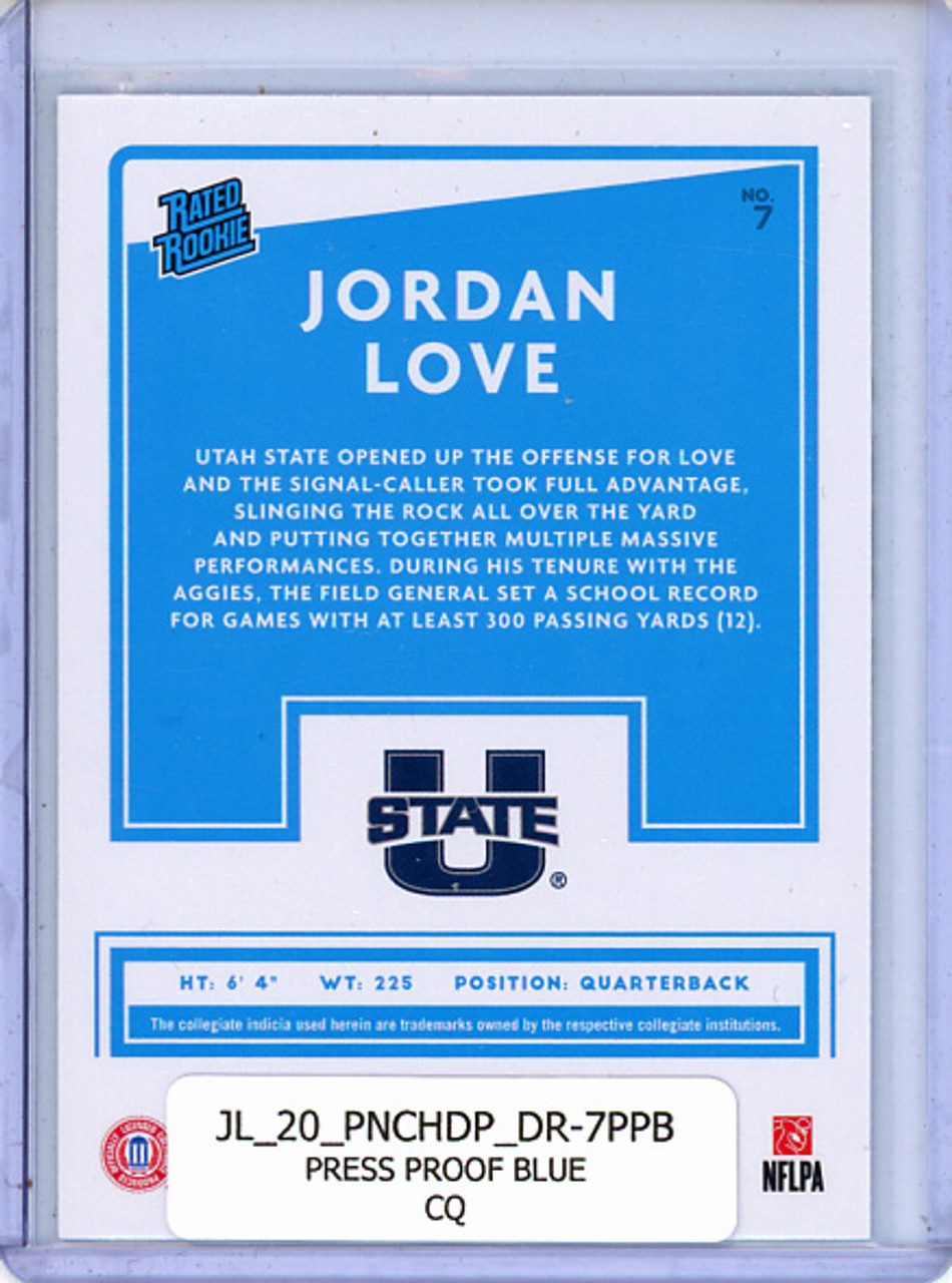 Jordan Love 2020 Chronicles Draft Picks, Donruss #7 Press Proof Blue (CQ)