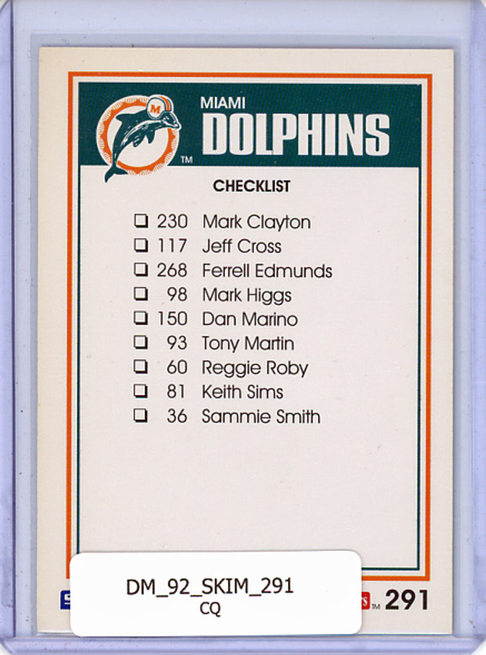 Dan Marino 1992 Skybox Impact #291 Team Checklist (CQ)