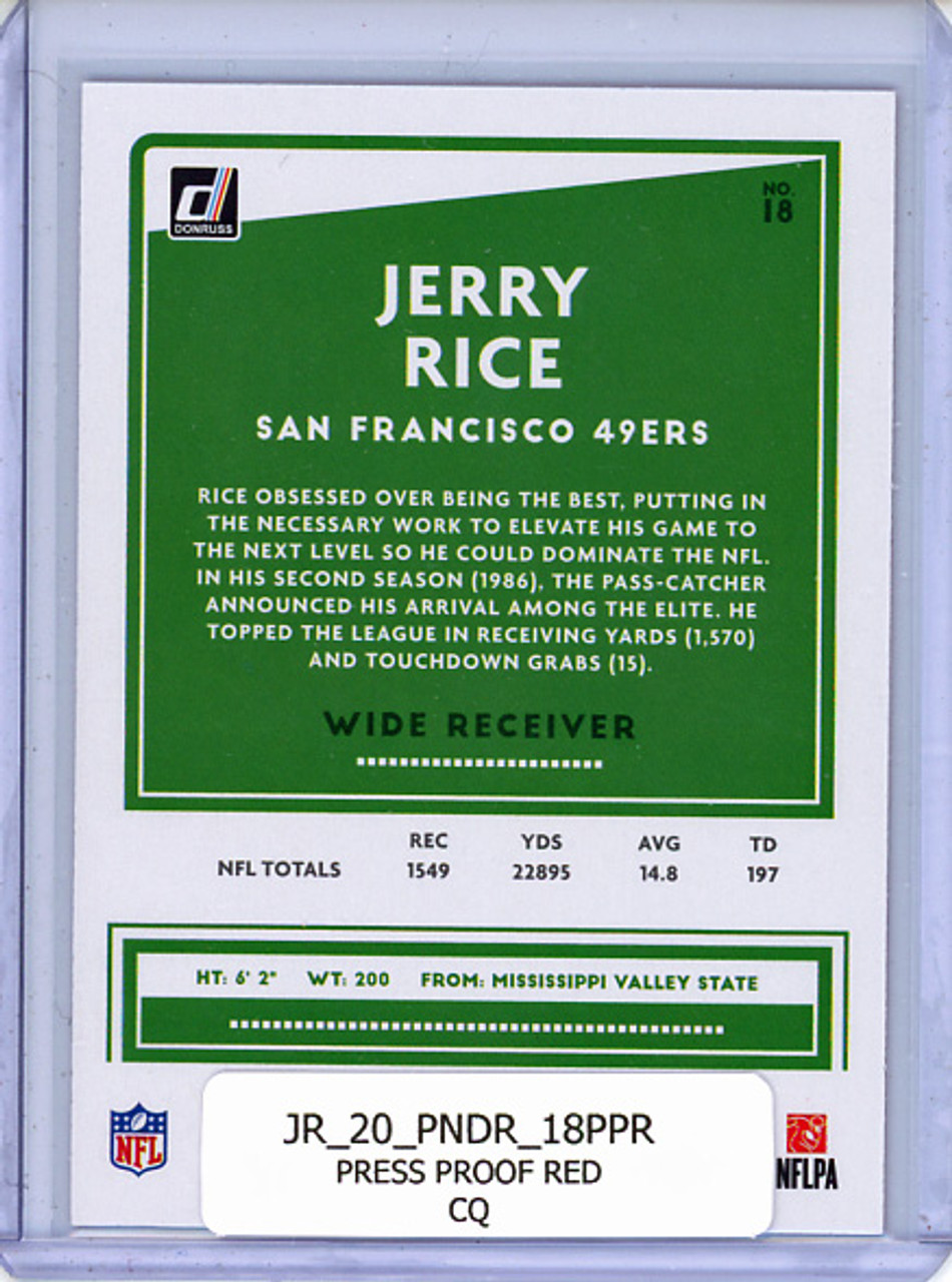 Jerry Rice 2020 Donruss #18 Press Proof Red (CQ)