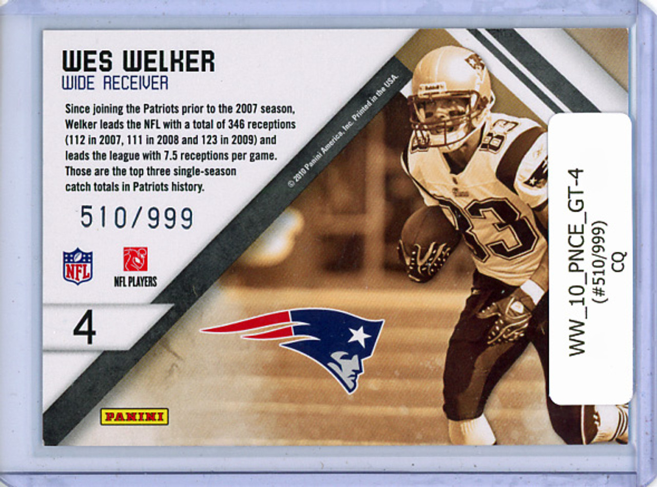 Wes Welker 2010 Certified, Gold Team #4 (#510/999) (CQ)