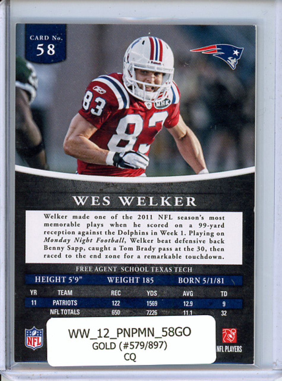 Wes Welker 2012 Prominence #58 Gold (#579/897) (CQ)