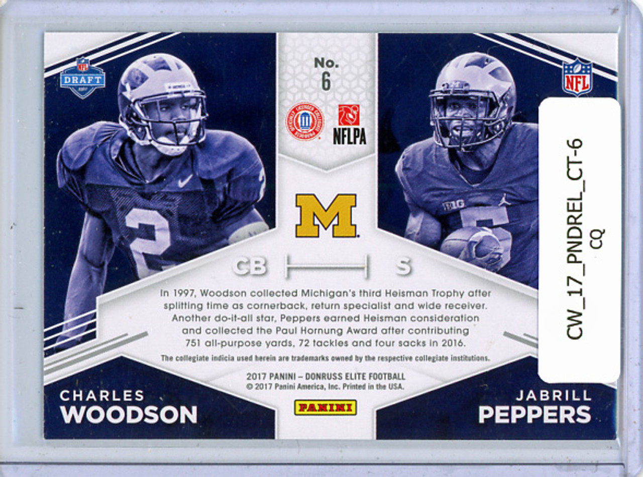 Charles Woodson, Jabrill Peppers 2017 Donruss Elite, College Ties #6 (CQ)