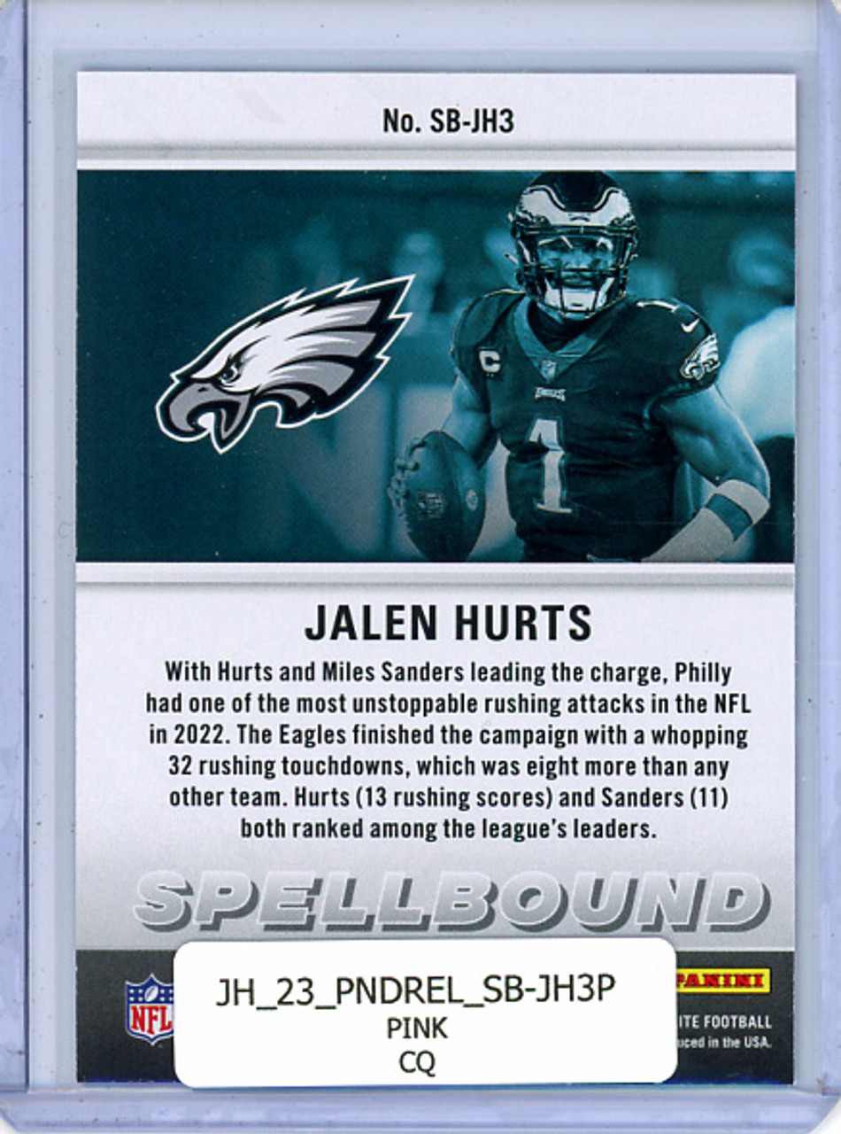 Jalen Hurts 2023 Donruss Elite, Spellbound #SB-JH3 "R" Pink (CQ)