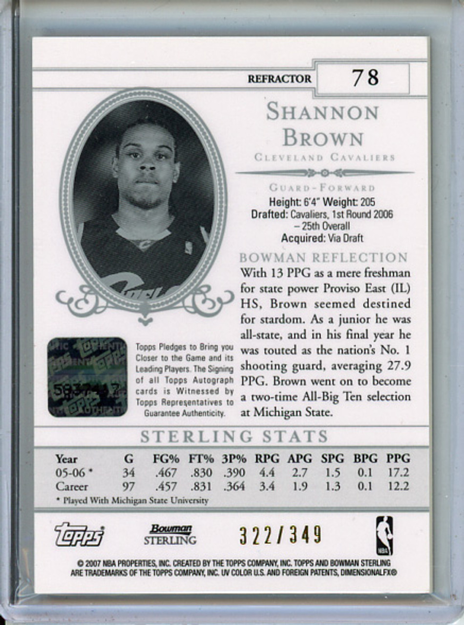 Shannon Brown 2006-07 Bowman Sterling #78 Rookie Autograph Gold Refractors (#322/349) (CQ)