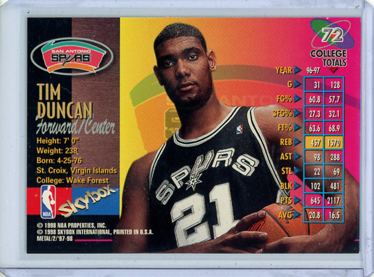 Tim Duncan 1997-98 Metal Universe Championship #72 (2) (CQ)