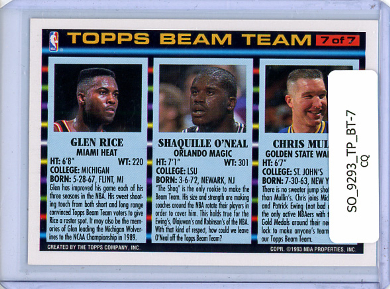 Chris Mullin, Shaquille O'Neal, Glen Rice 1992-93 Topps, Beam Team #7 (CQ)