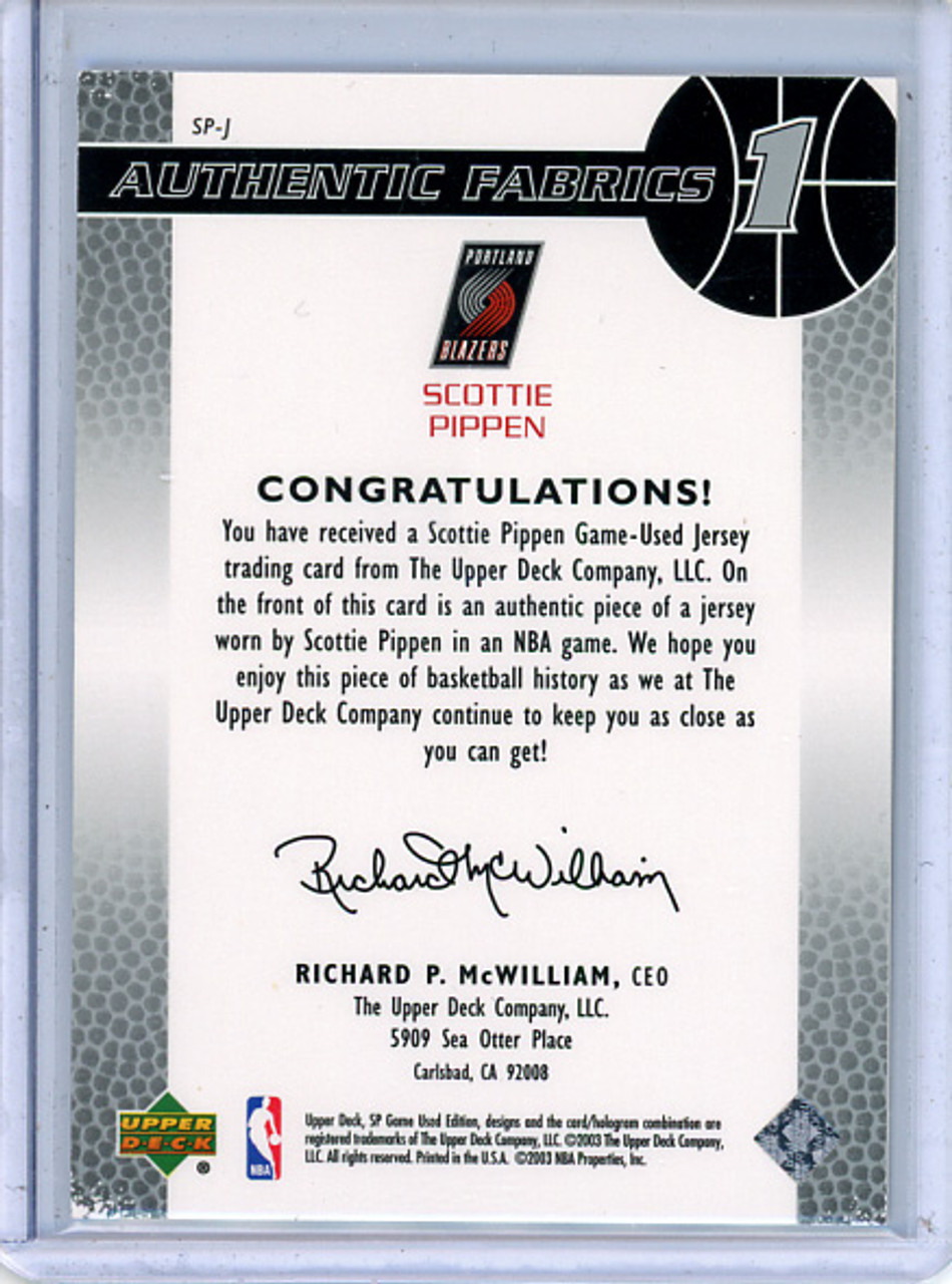 Scottie Pippen 2003-04 SP Game Used, Authentic Fabrics #SP-J - Whiting on Surface (1) (CQ)