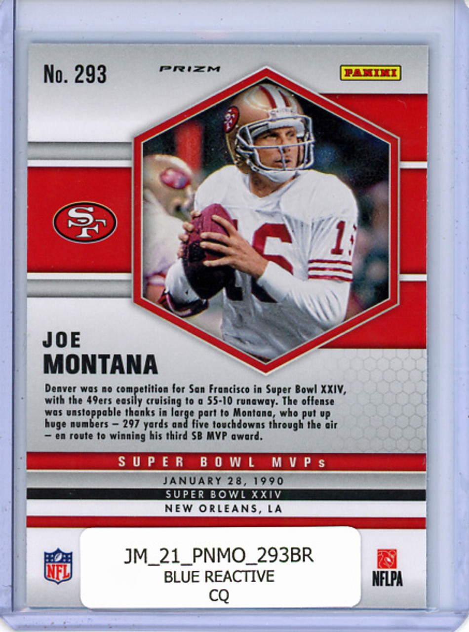 Joe Montana 2021 Mosaic #293 Super Bowl MVPs Blue Reactive (CQ)