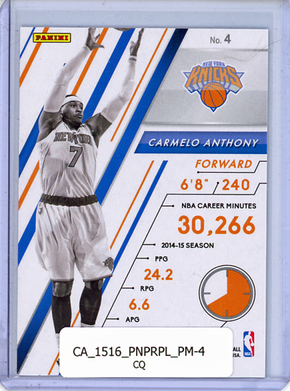 Carmelo Anthony 2015-16 Prestige Plus, Playmakers #4 (CQ)