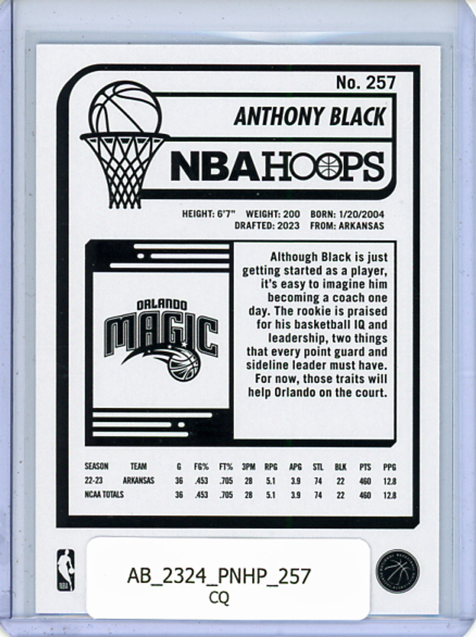 Anthony Black 2023-24 Hoops #257 (CQ)