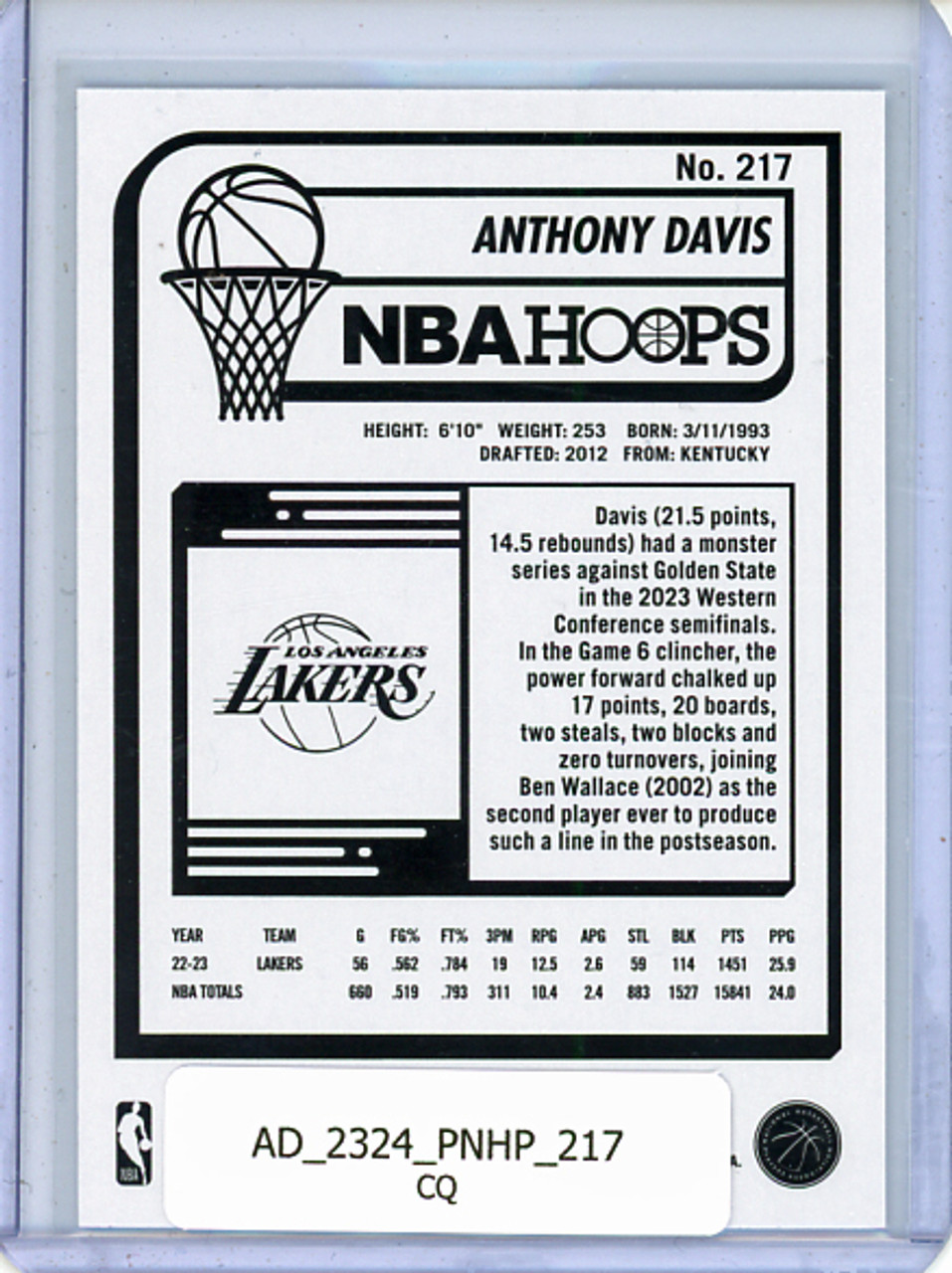 Anthony Davis 2023-24 Hoops #217 (CQ)