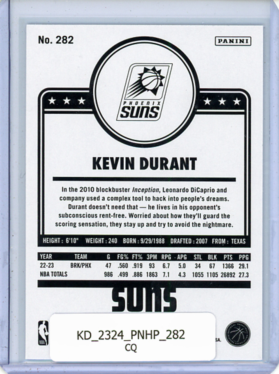 Kevin Durant 2023-24 Hoops #282 Tribute (CQ)