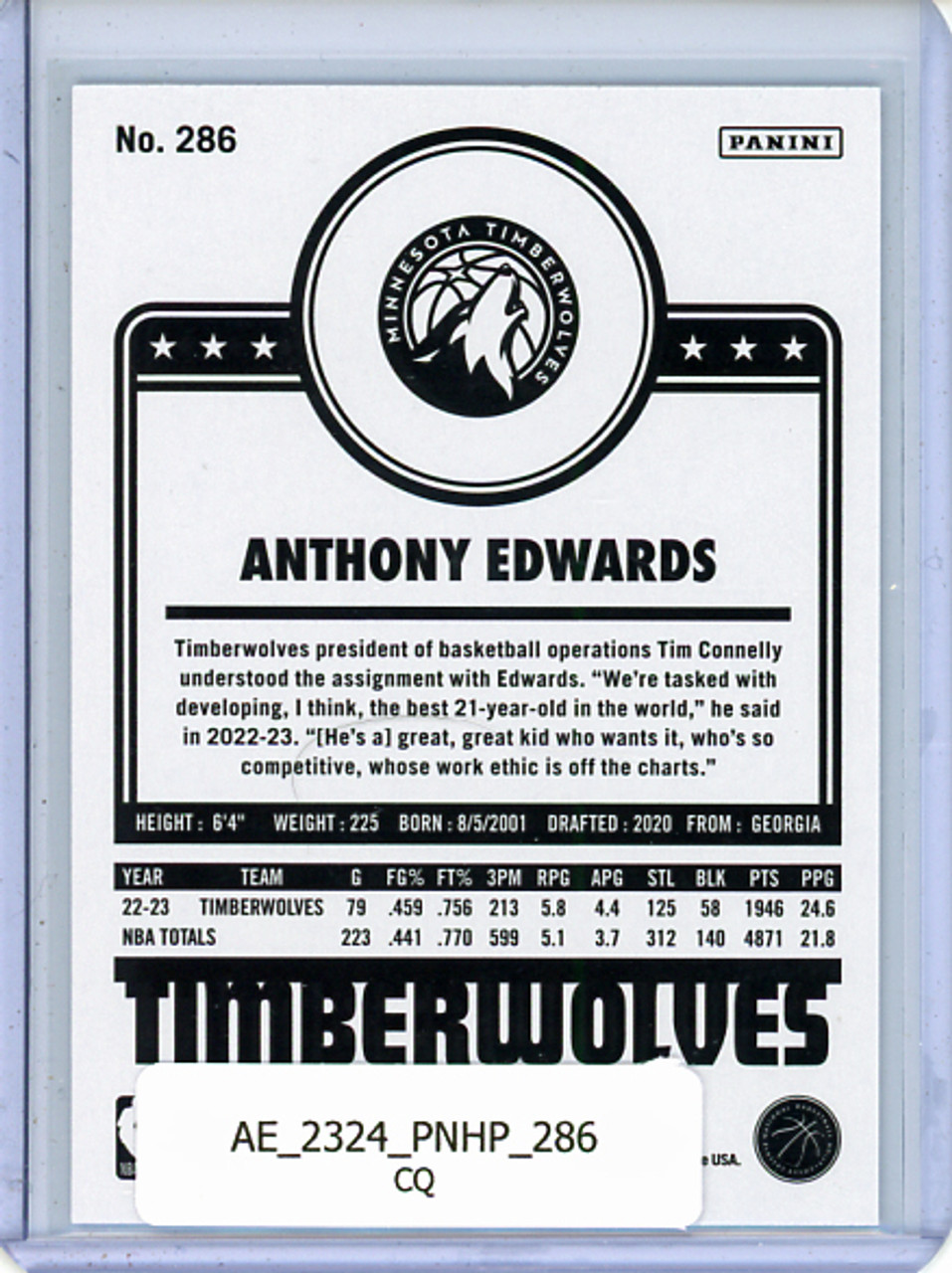 Anthony Edwards 2023-24 Hoops #286 Tribute (CQ)