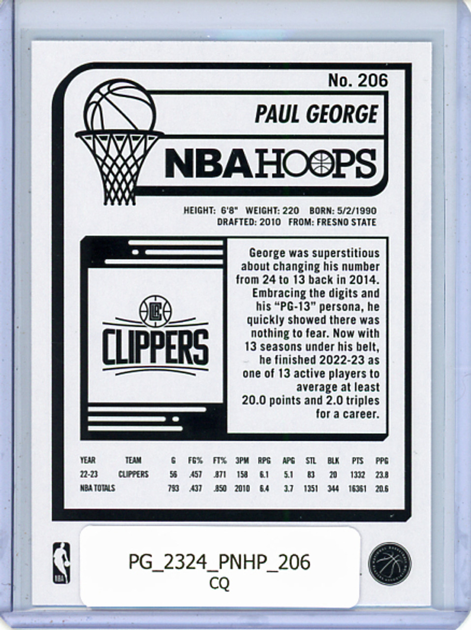 Paul George 2023-24 Hoops #206 (CQ)