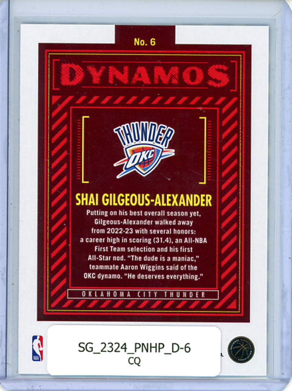 Shai Gilgeous-Alexander 2023-24 Hoops, Dynamos #6 (CQ)
