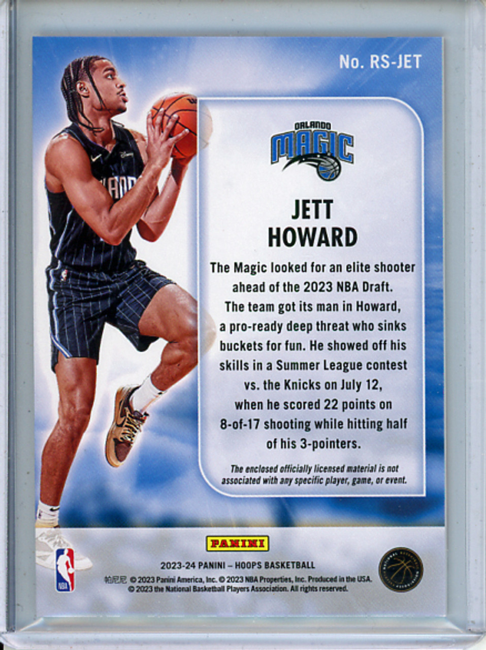 Jett Howard 2023-24 Hoops, Rise N Shine Memorabilia #RS-JET (1) (CQ)