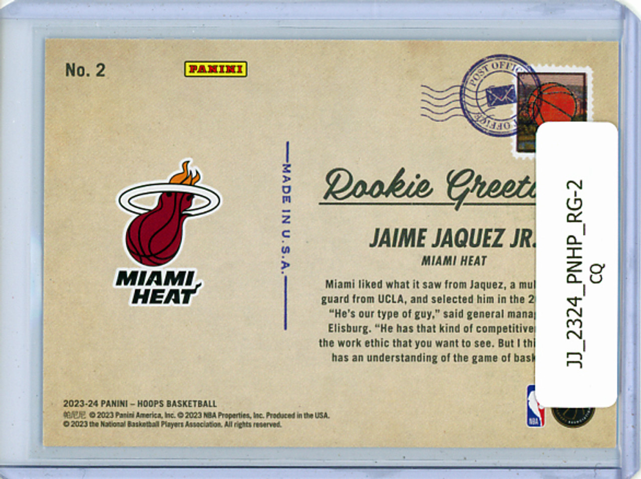 Jaime Jaquez Jr. 2023-24 Hoops, Rookie Greetings #2 (CQ)